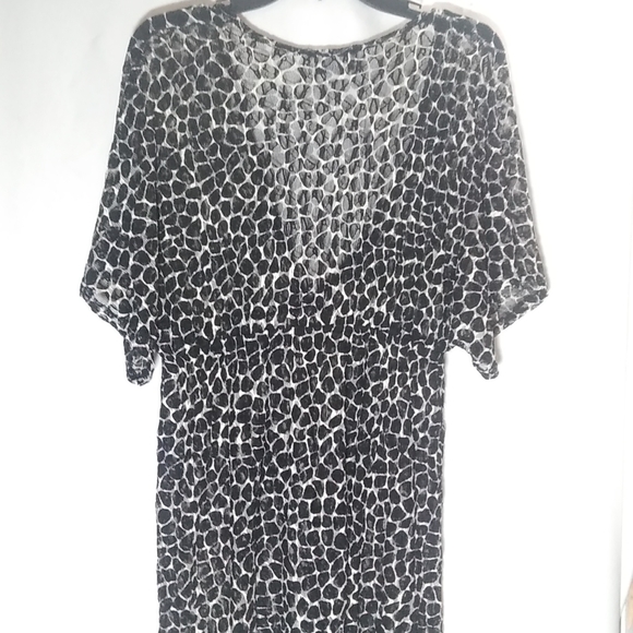 Sheer Swim Cover Up Dress Empire Elastic Waist Deep V-Neck Animal Print XL - Picture 6 of 7